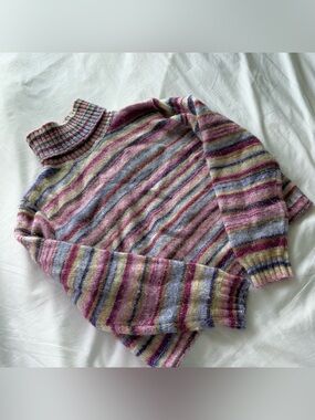 Striped Multicolor knitted Turtleneck Sweater pink raspberry blue navy yellow